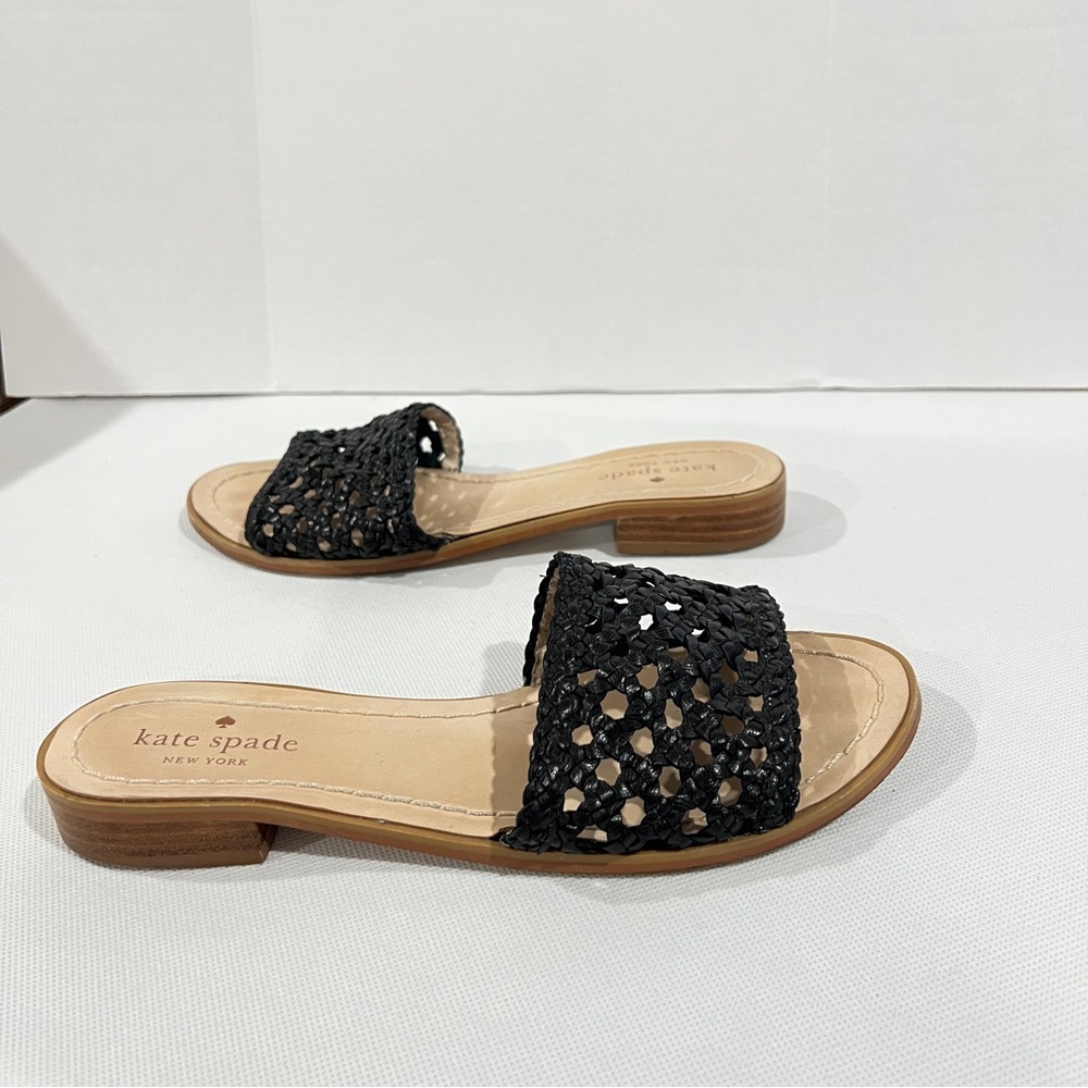 Kate Spade Berlin Woven Leather Slides Sandals Size 6 1/2 Black